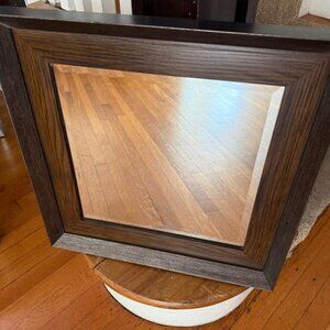 Square Wall Mirror with Wide Wood Frame